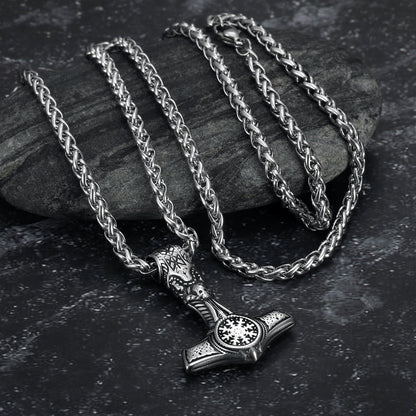 Handcrafted Stainless Steel Mjolnir With Skull and Helm of Awe