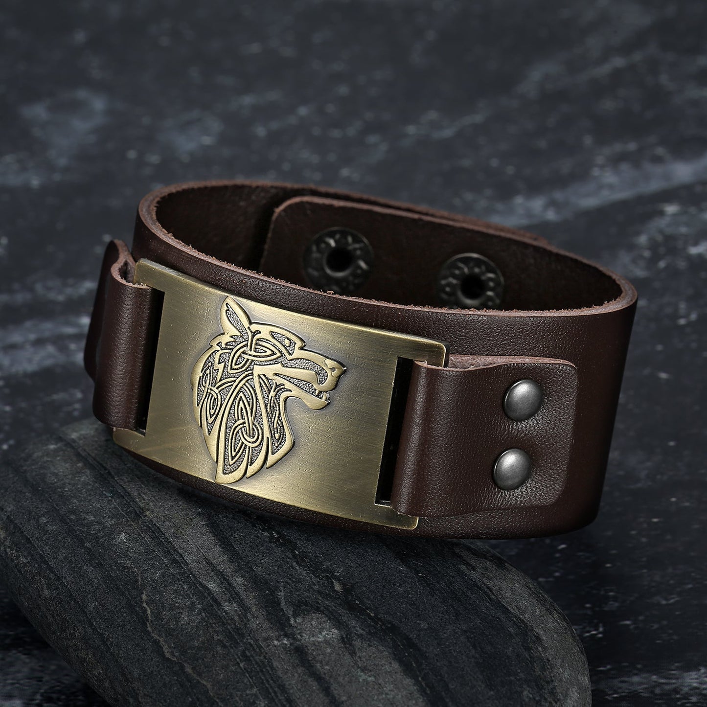 Leather Viking Wolf Head Arm Cuff