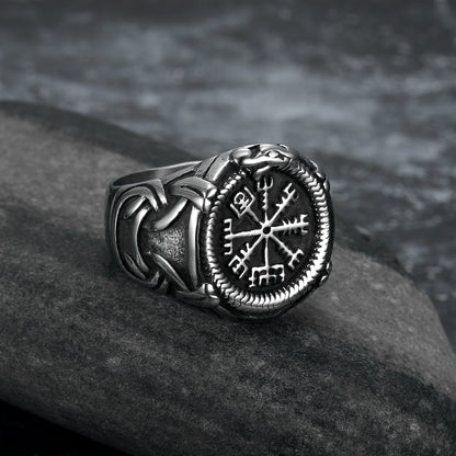 Handcrafted Stainless Steel Vegvisir and Jormungand Ring