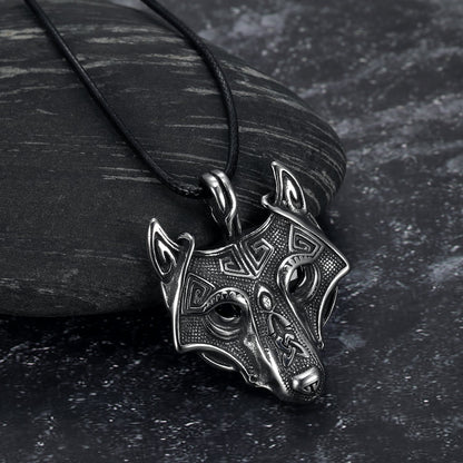 Norse Wolf Head Necklace - Leather Chain