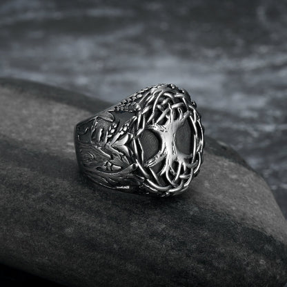 Handcrafted Stainless Steel Yggdrasil / Tree of Life Signet Ring