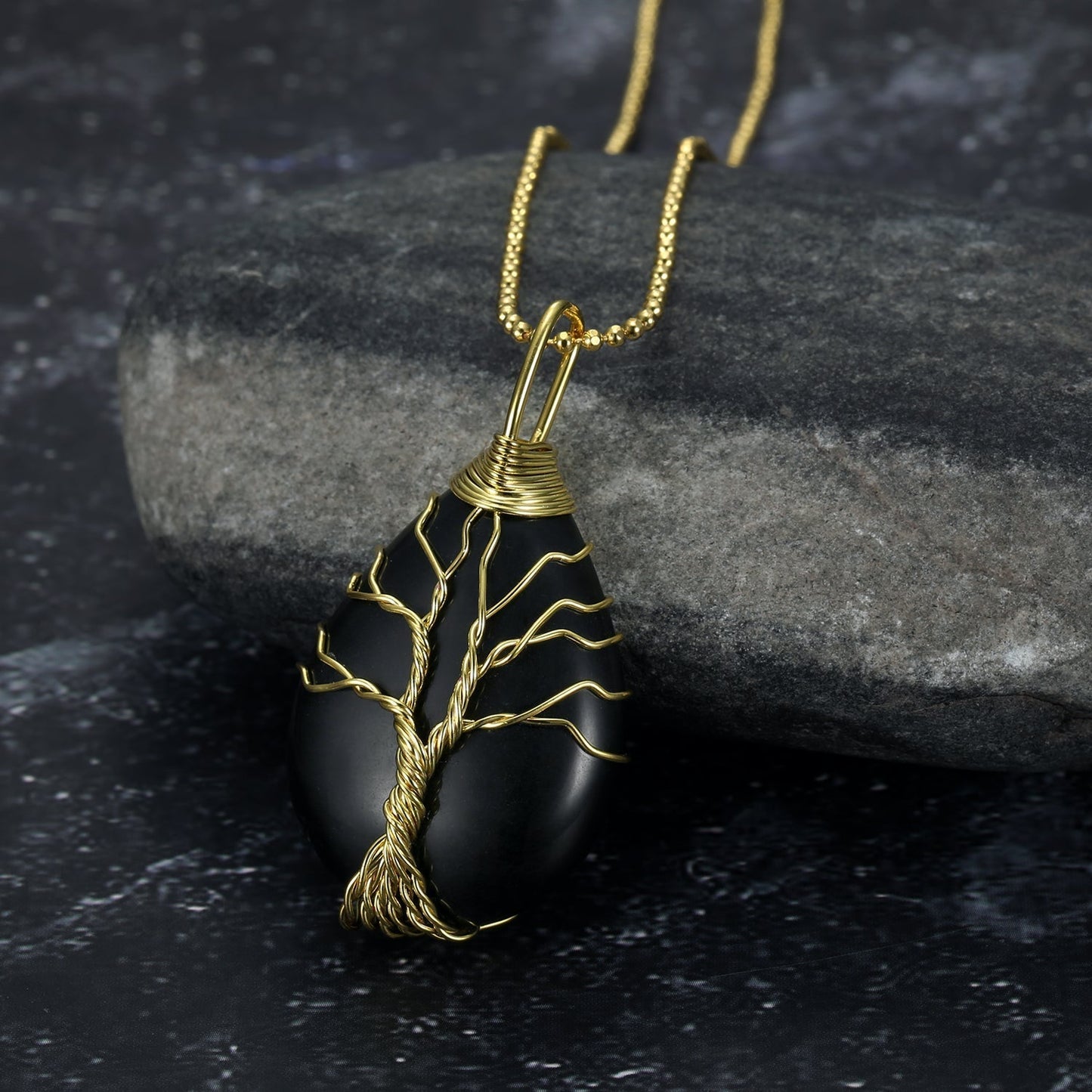 Yggdrasil / Tree of Life Necklace on Teardrop Semi-Precious Stone