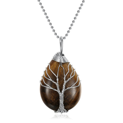 Yggdrasil / Tree of Life Necklace on Teardrop Semi-Precious Stone