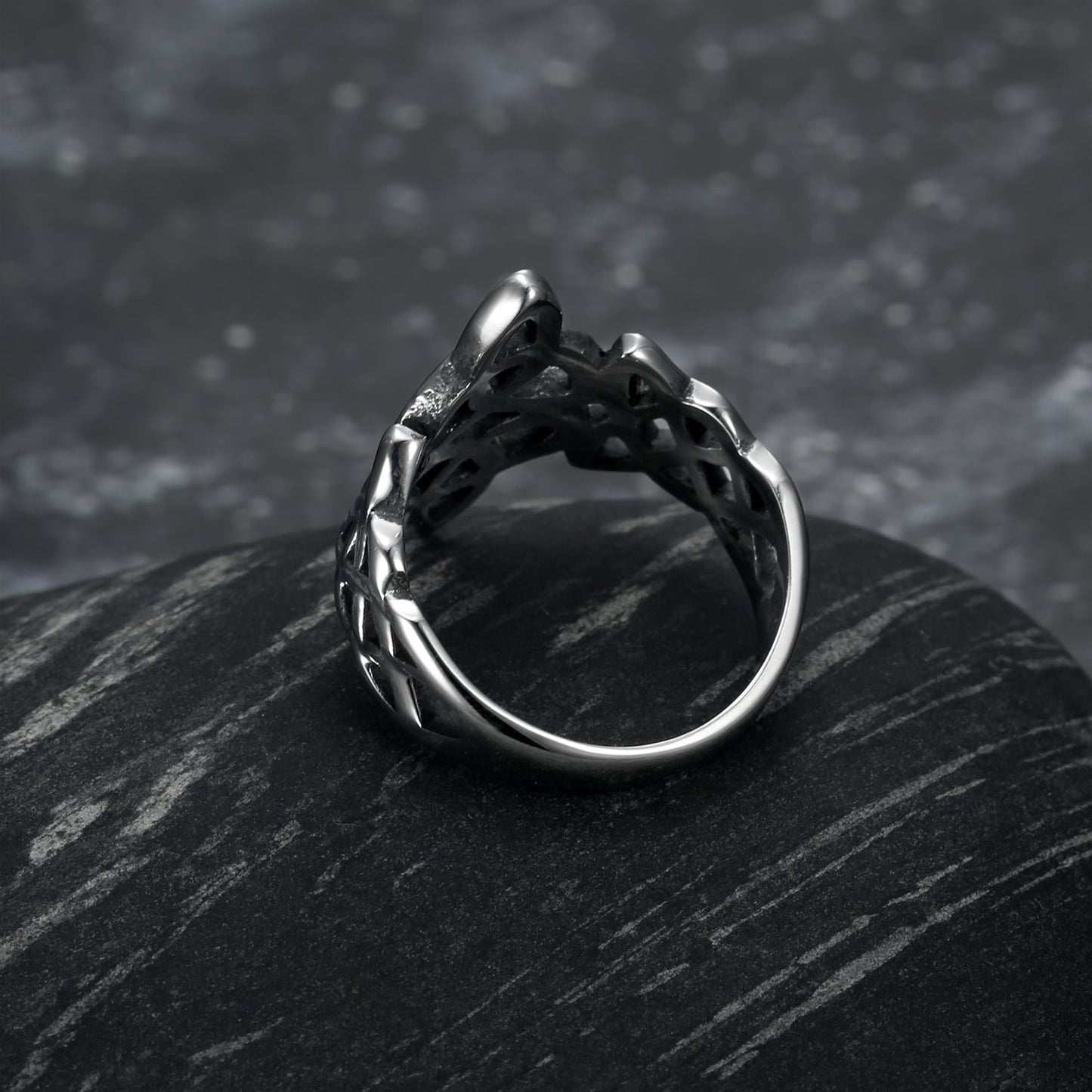 Handcrafted Stainless Steel Triquetra and Celtic Knot Ring