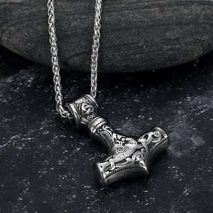 Handcrafted Stainless Steel 'Knotwork' Mjolnir on Handcrafted Stainless Steel Link Chain