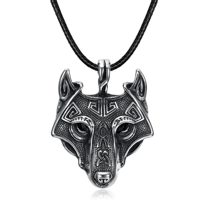 Norse Wolf Head Necklace - Leather Chain