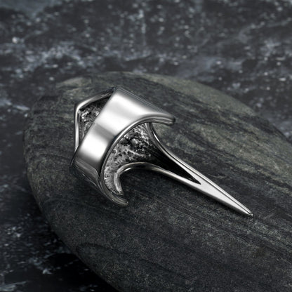 Handcrafted Stainless Steel Stylized Raven Skull Ring