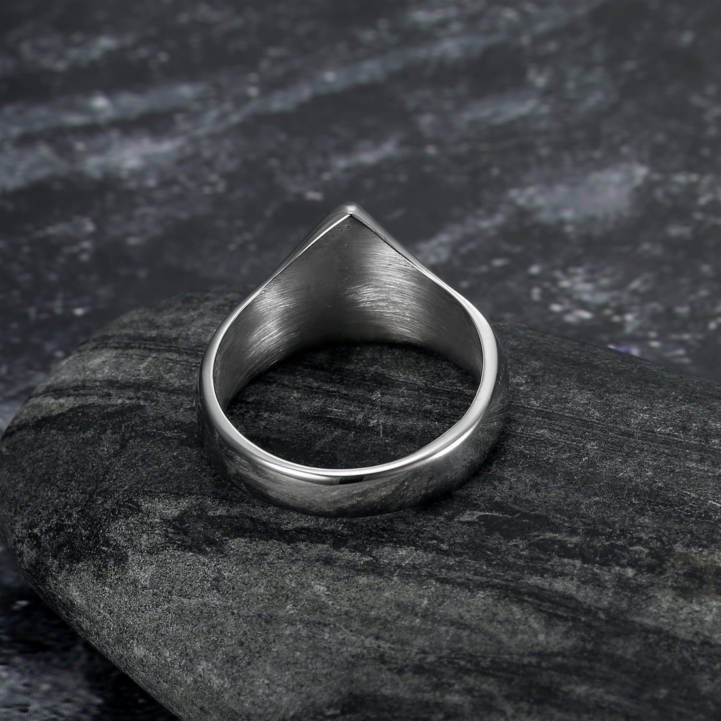 Handcrafted Stainless Steel Triangular Valknut Ring