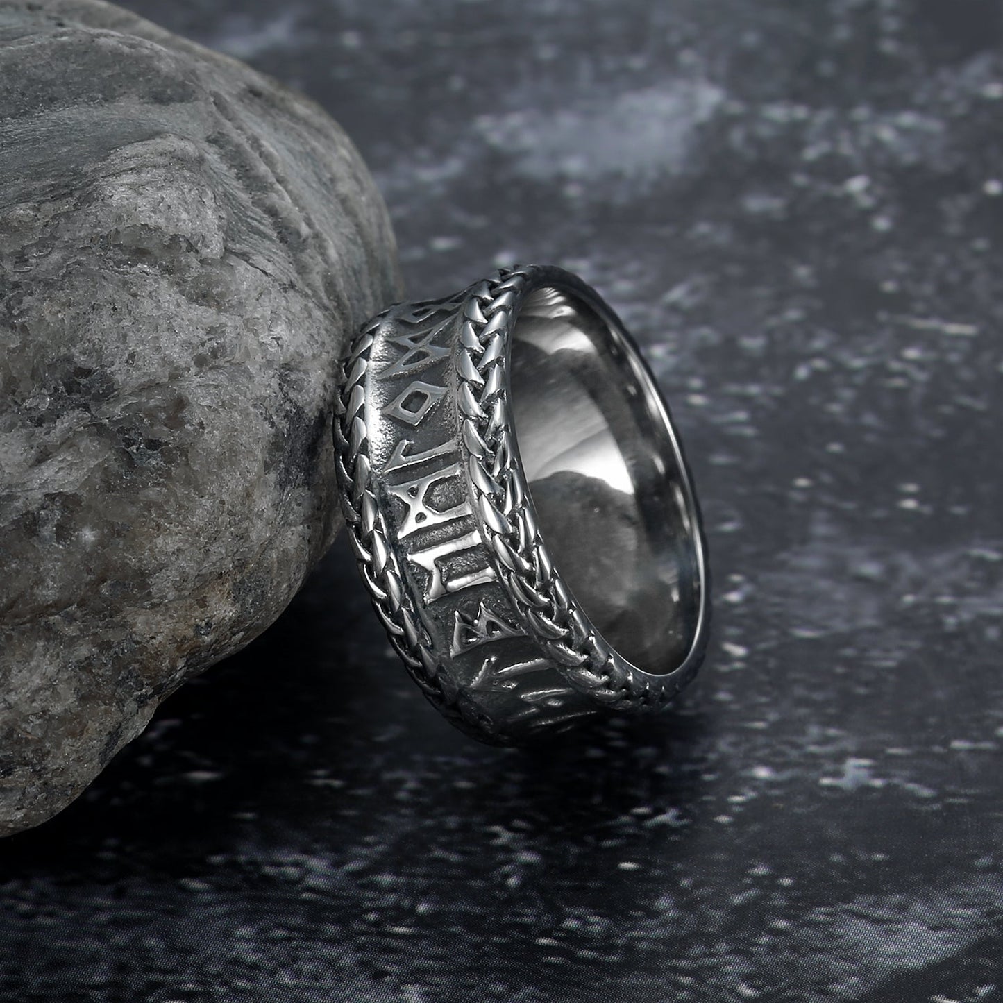 Handcrafted Stainless Steel  Rune and Knotwork Ring