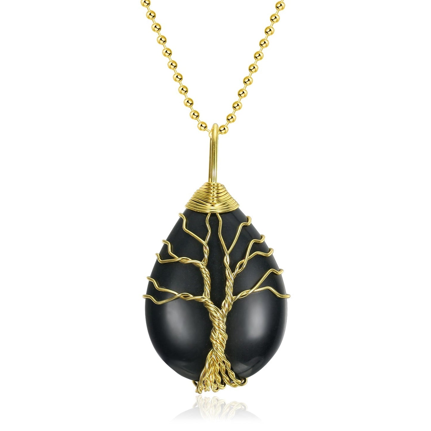 Celtic Tree of Life Pendant & Chain on Teardrop Semi-Precious Stone