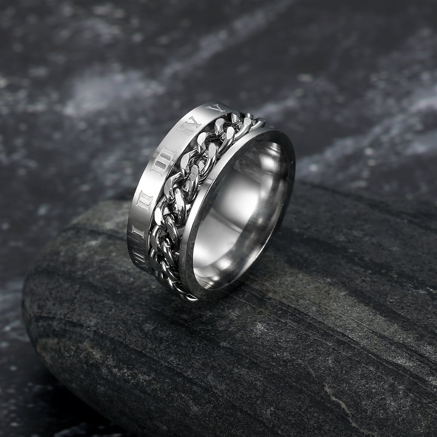 Handcrafted Stainless Steel Rotating Rune Ring