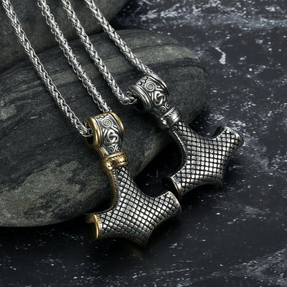 Handcrafted Stainless Steel Mjolnir and Othala Pendant