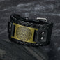 Leather Buckle Arm Cuff With Metal Vegvisir Design