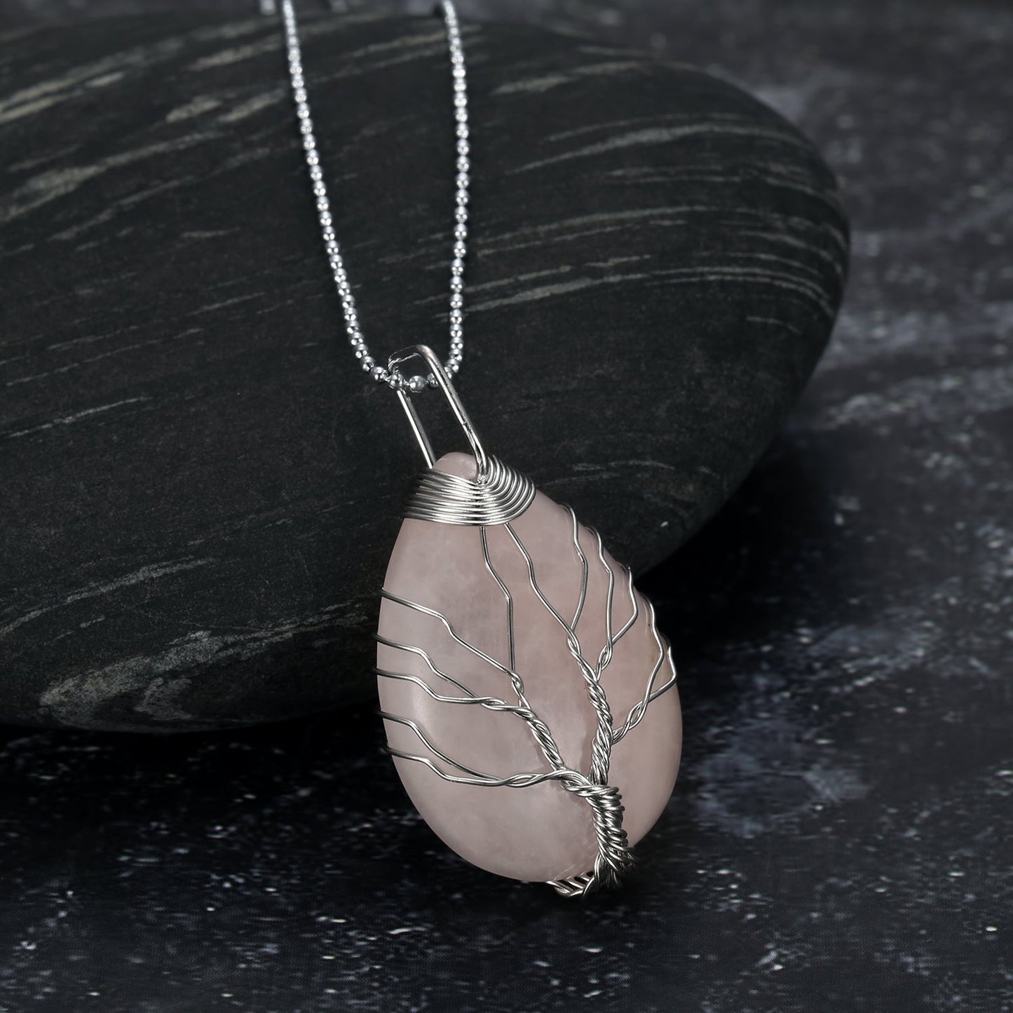 Yggdrasil / Tree of Life Necklace on Teardrop Semi-Precious Stone