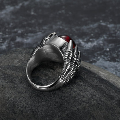 Handcrafted Stainless Steel Dragon Claw Biker Ring With Inset Stone