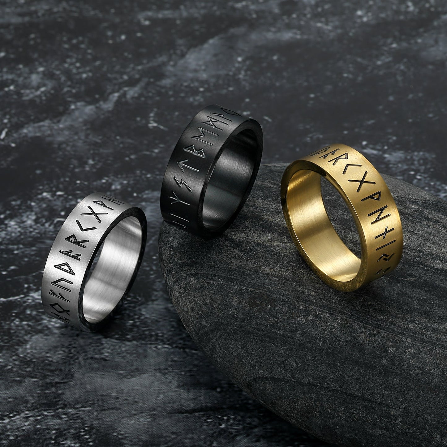 Handcrafted Stainless Steel Wide Rune Ring