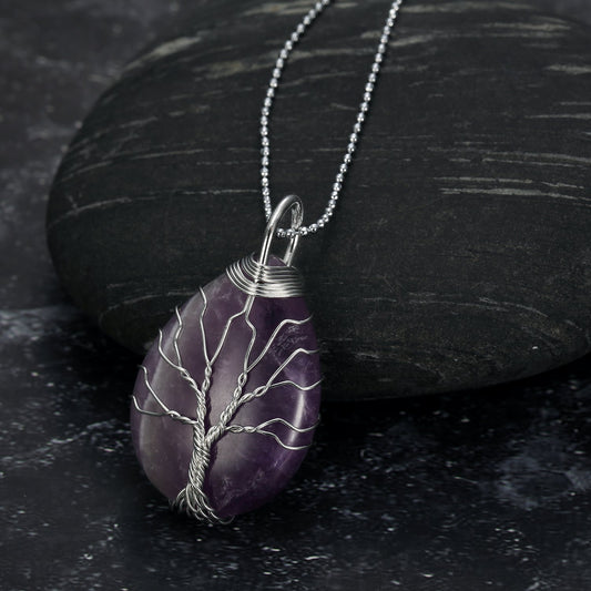 Yggdrasil / Tree of Life Necklace on Teardrop Semi-Precious Stone