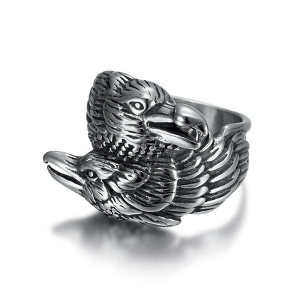 Handcrafted Stainless Steel Twin Raven Ring