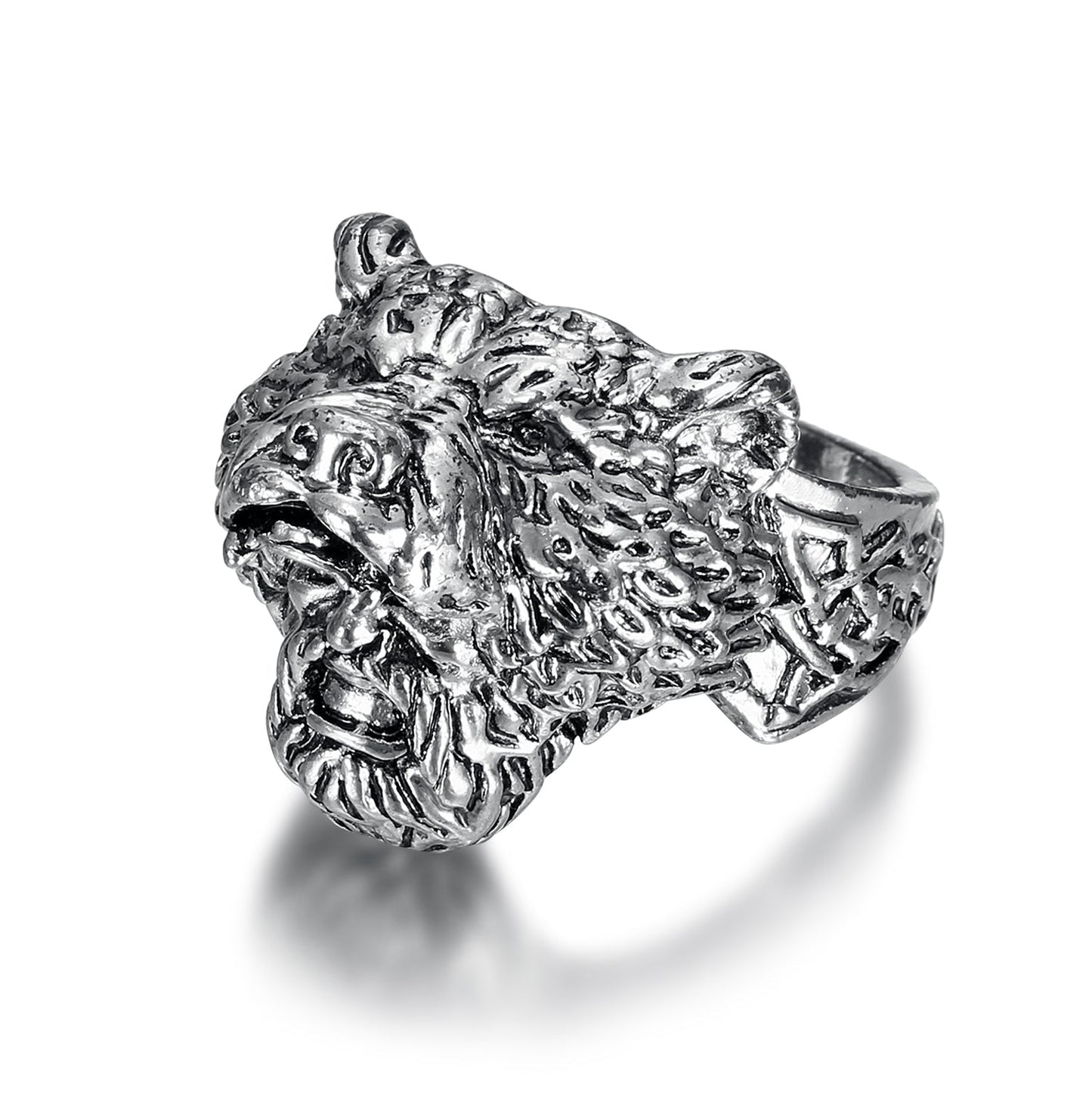 Handcrafted Stainless Steel Odin and Wolf Ring