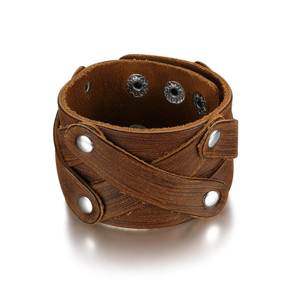 Leather Cross-Over Studded Arm Ring