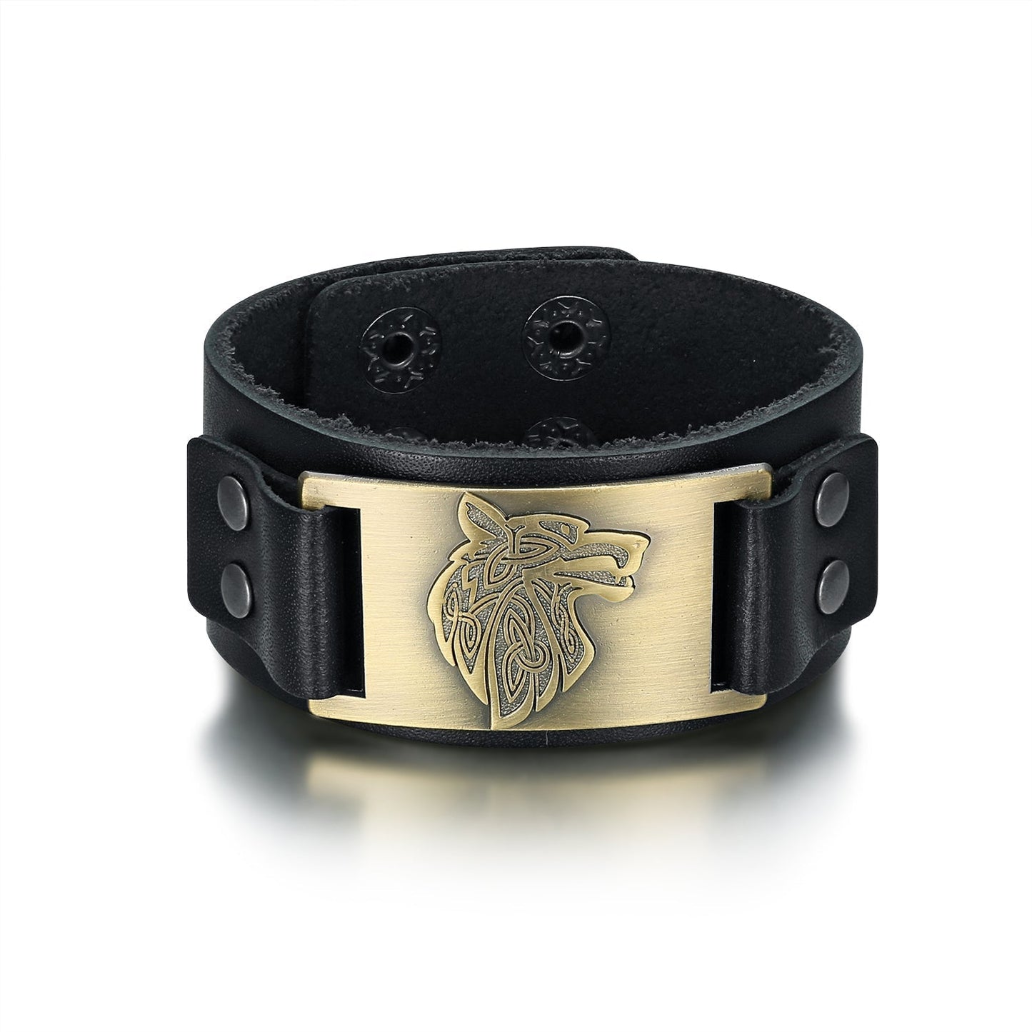 Leather Viking Wolf Head Arm Cuff