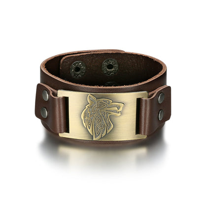 Leather Viking Wolf Head Arm Cuff