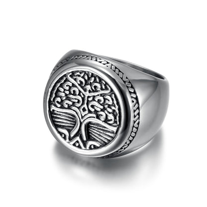 Handcrafted Stainless Steel Yggdrasil / Tree of Life Circular Ring