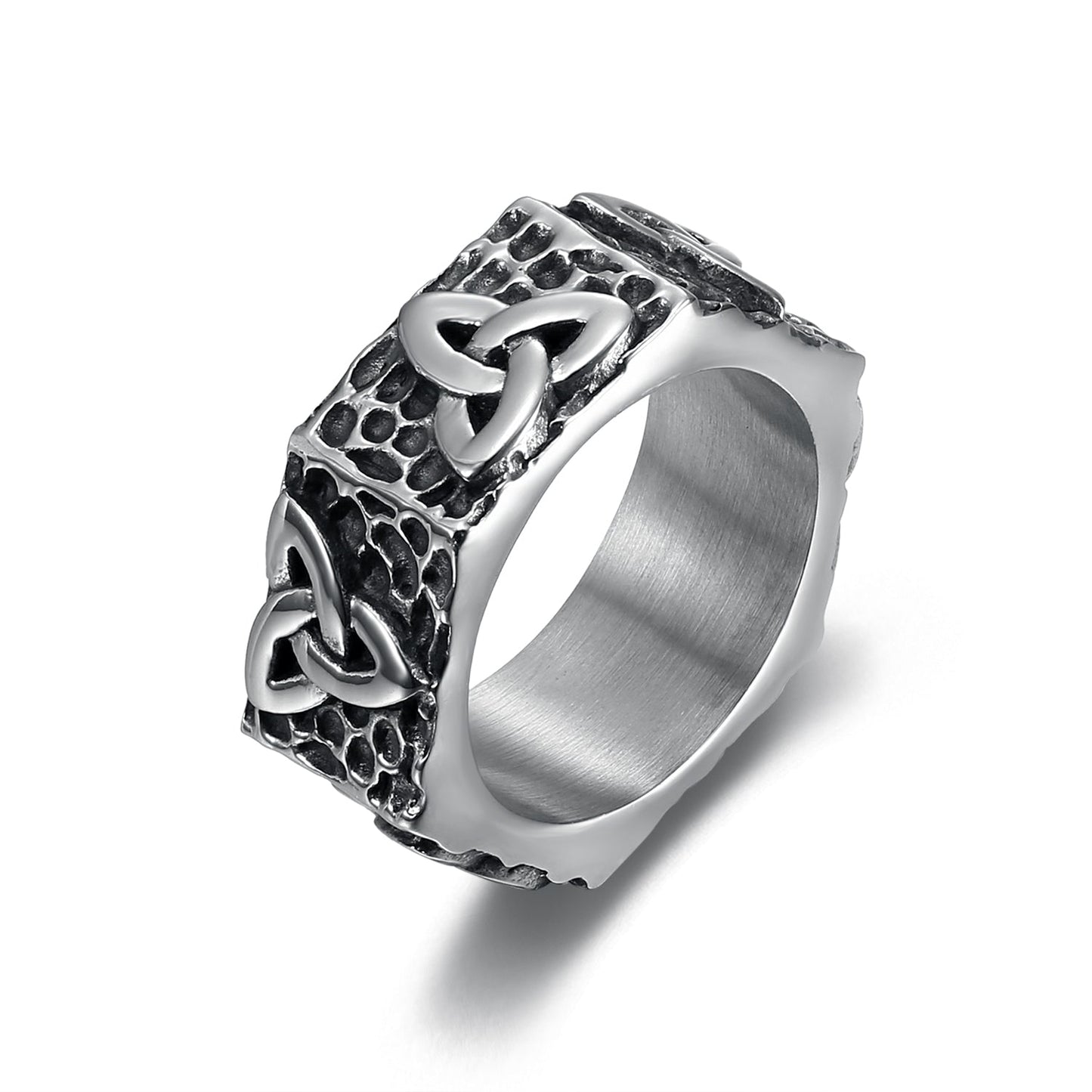 Hexagonal Handcrafted Stainless Steel Triquetra Ring