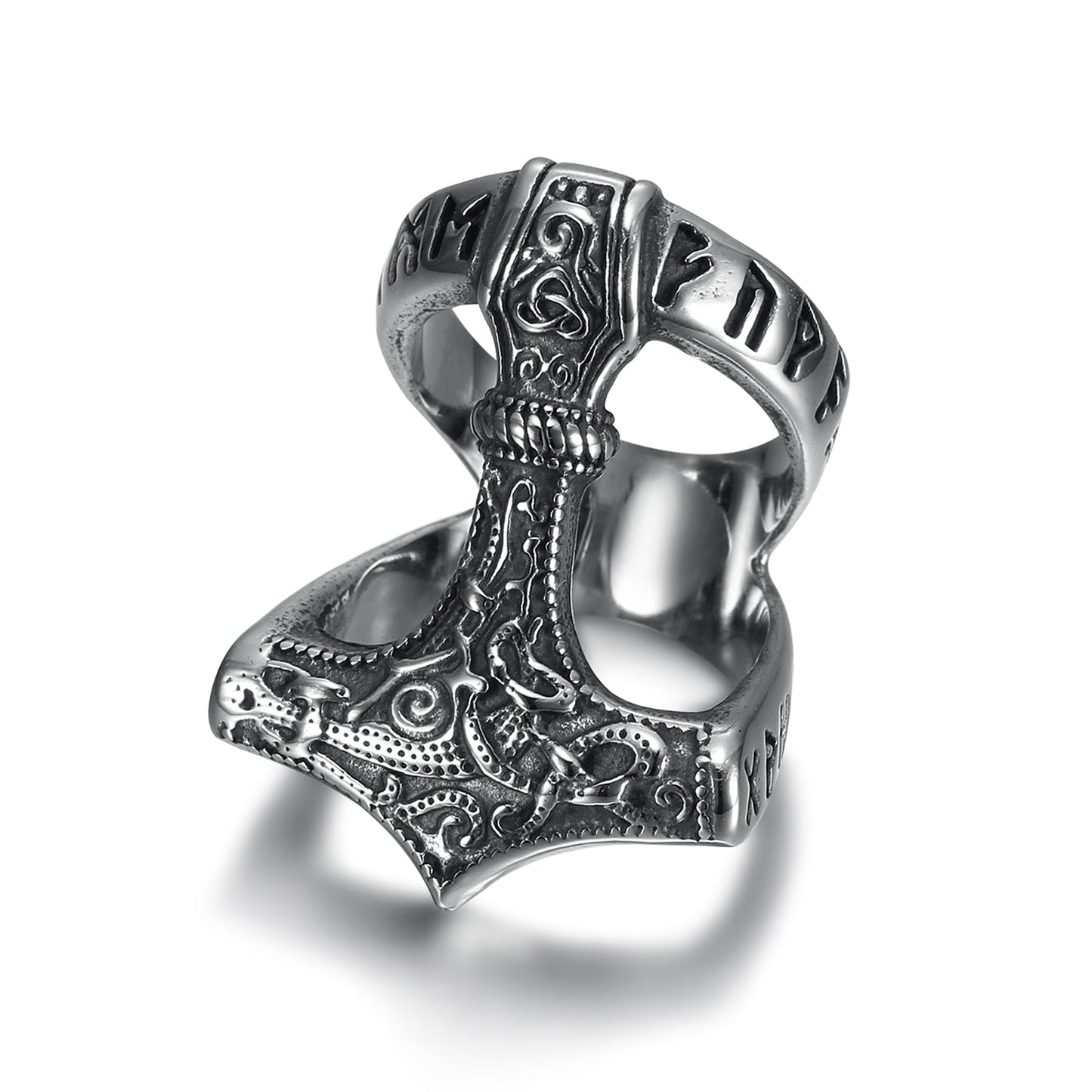 Handcrafted Stainless Steel Open Thor's Hammer Ring