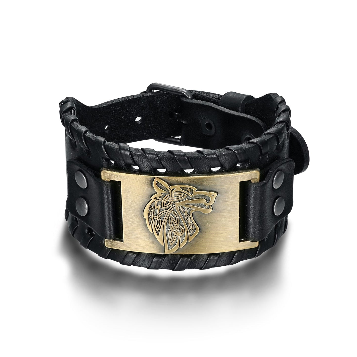 Leather Buckle Arm Cuff With Fenrir Design