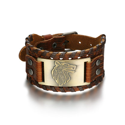 Leather Buckle Arm Cuff With Fenrir Design