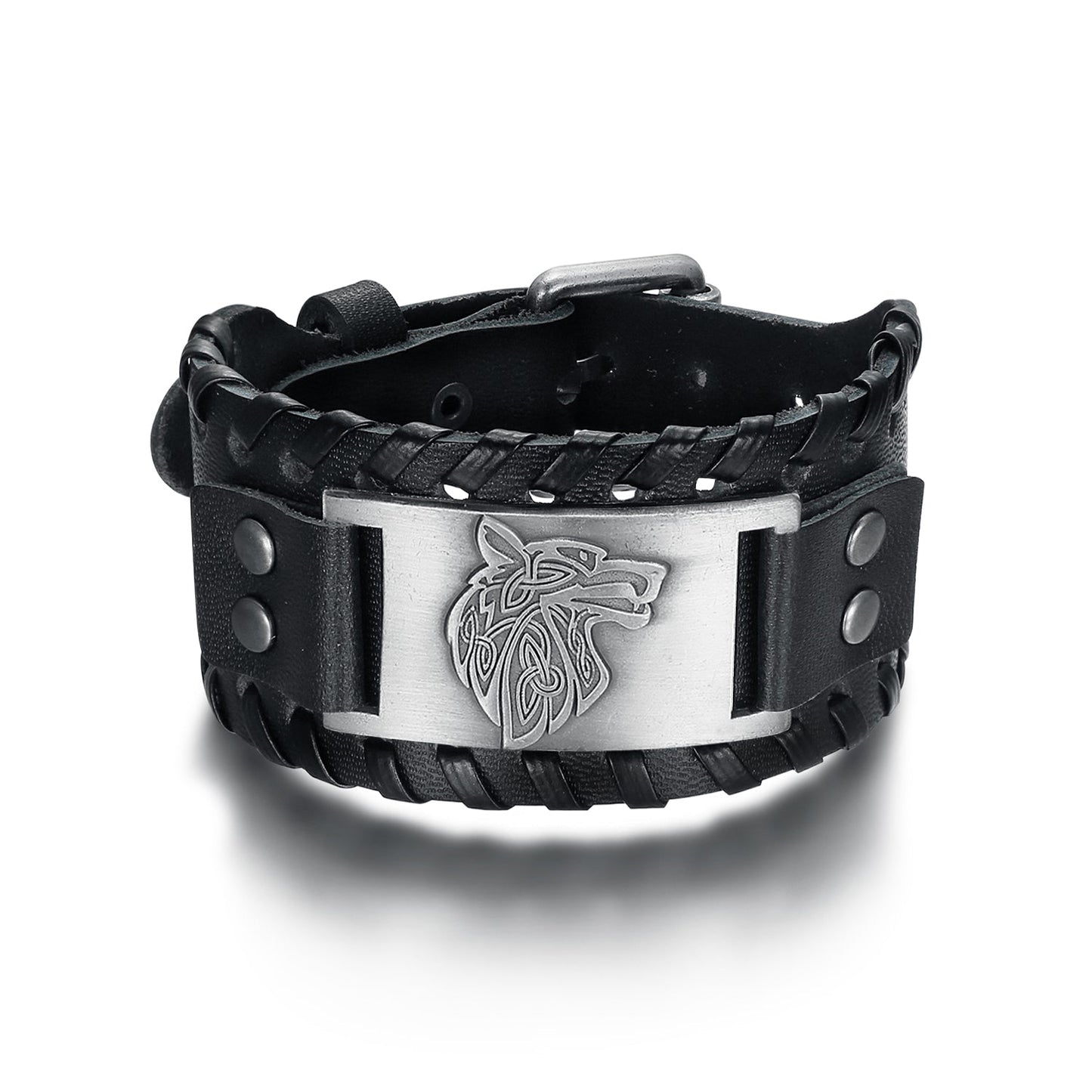 Leather Buckle Arm Cuff With Fenrir Design