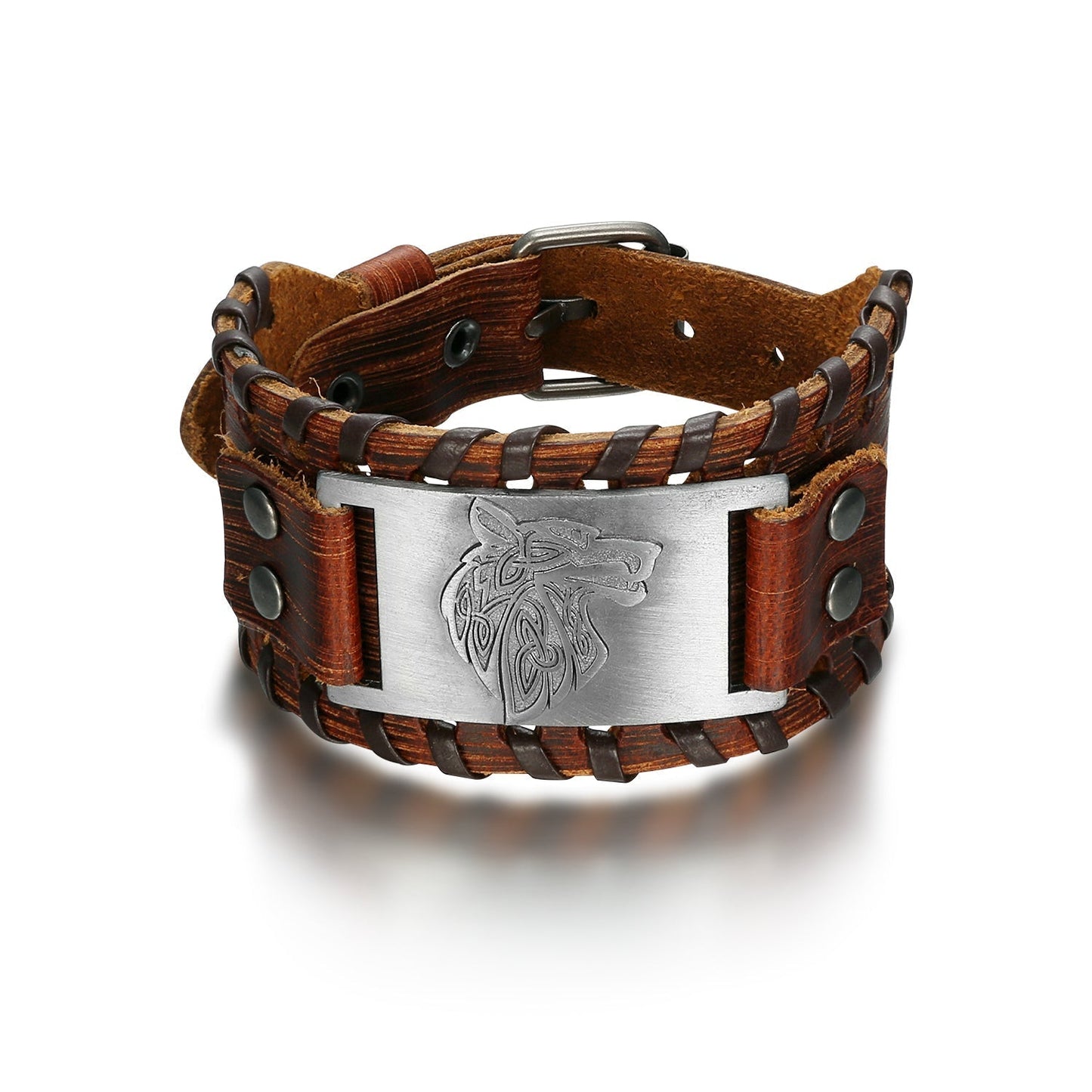 Leather Buckle Arm Cuff With Fenrir Design