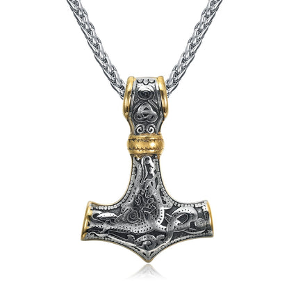 Handcrafted Stainless Steel Dual Color Mammen-Style Thor's Hammer Pendant