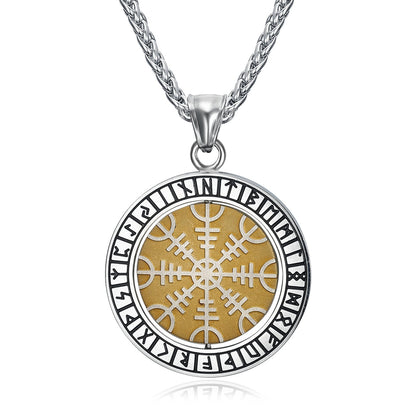 Dual Color Handcrafted Stainless Steel Reversible Helm of Awe/Vegvisir Pendant