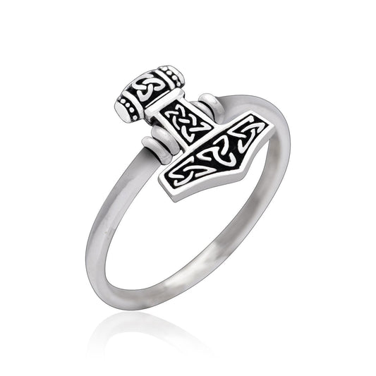 925 Sterling Silver Ladies Thor's Hammer Ring