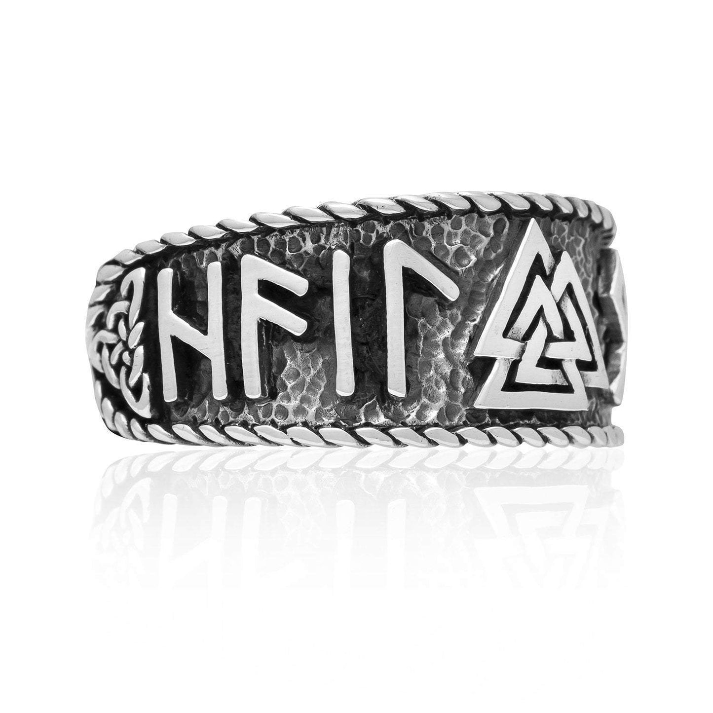 925 Sterling Silver Valknut and Runes Oxidized Ring