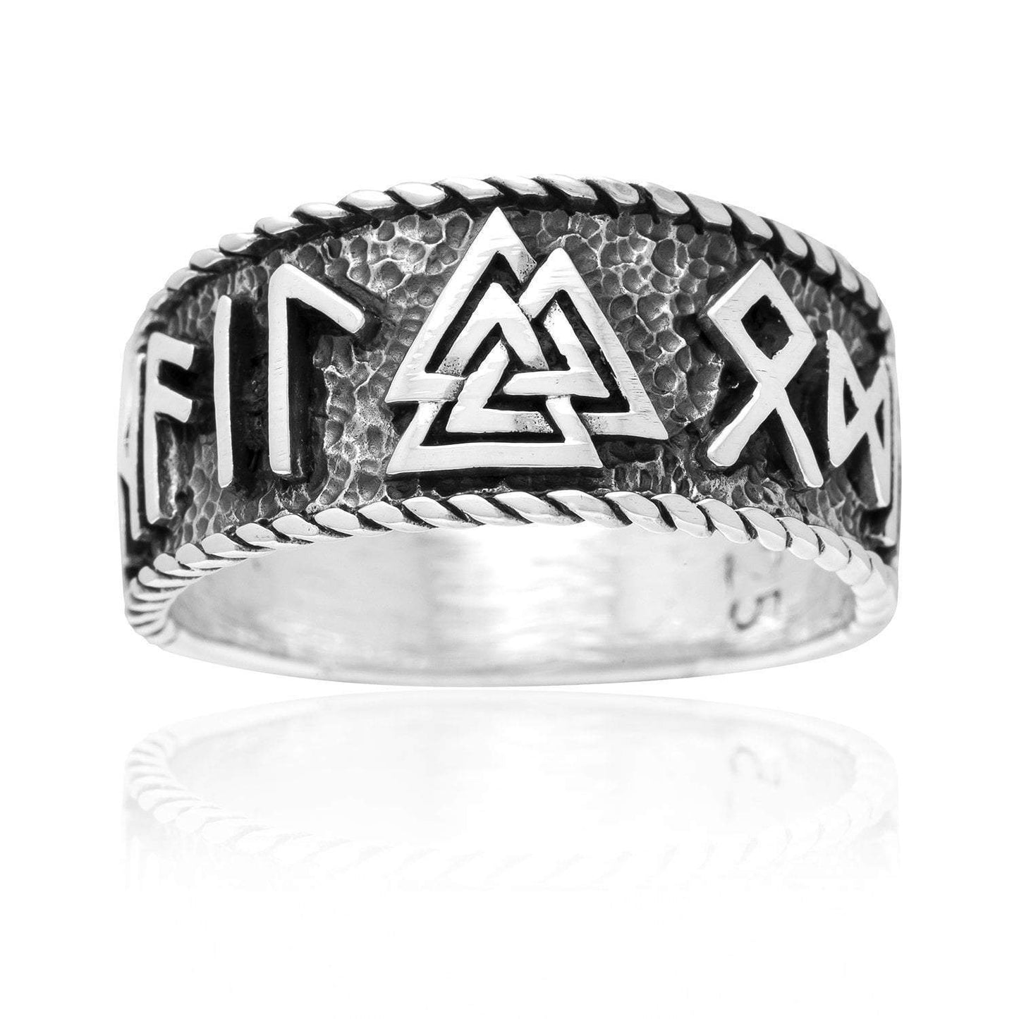 925 Sterling Silver Valknut and Runes Oxidized Ring