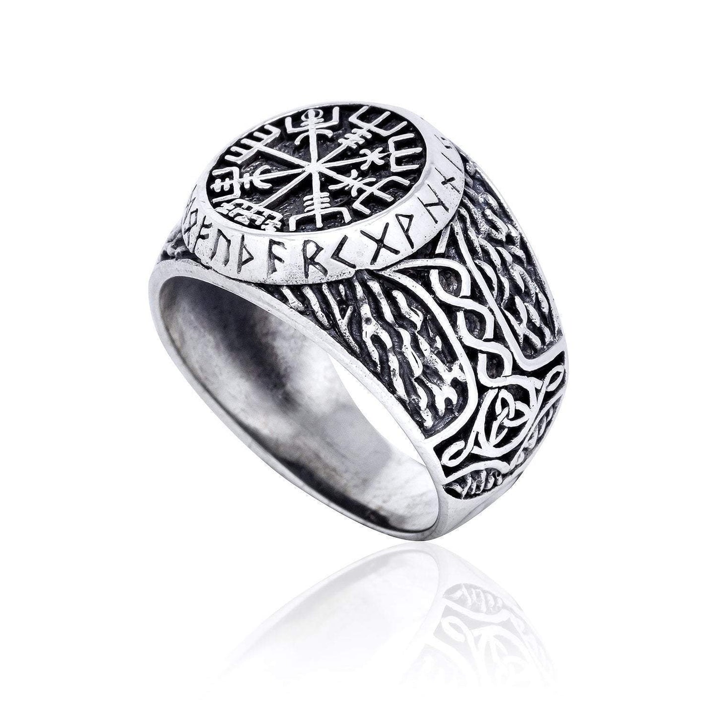 925 Sterling Silver Vegvisir and Runes Ring