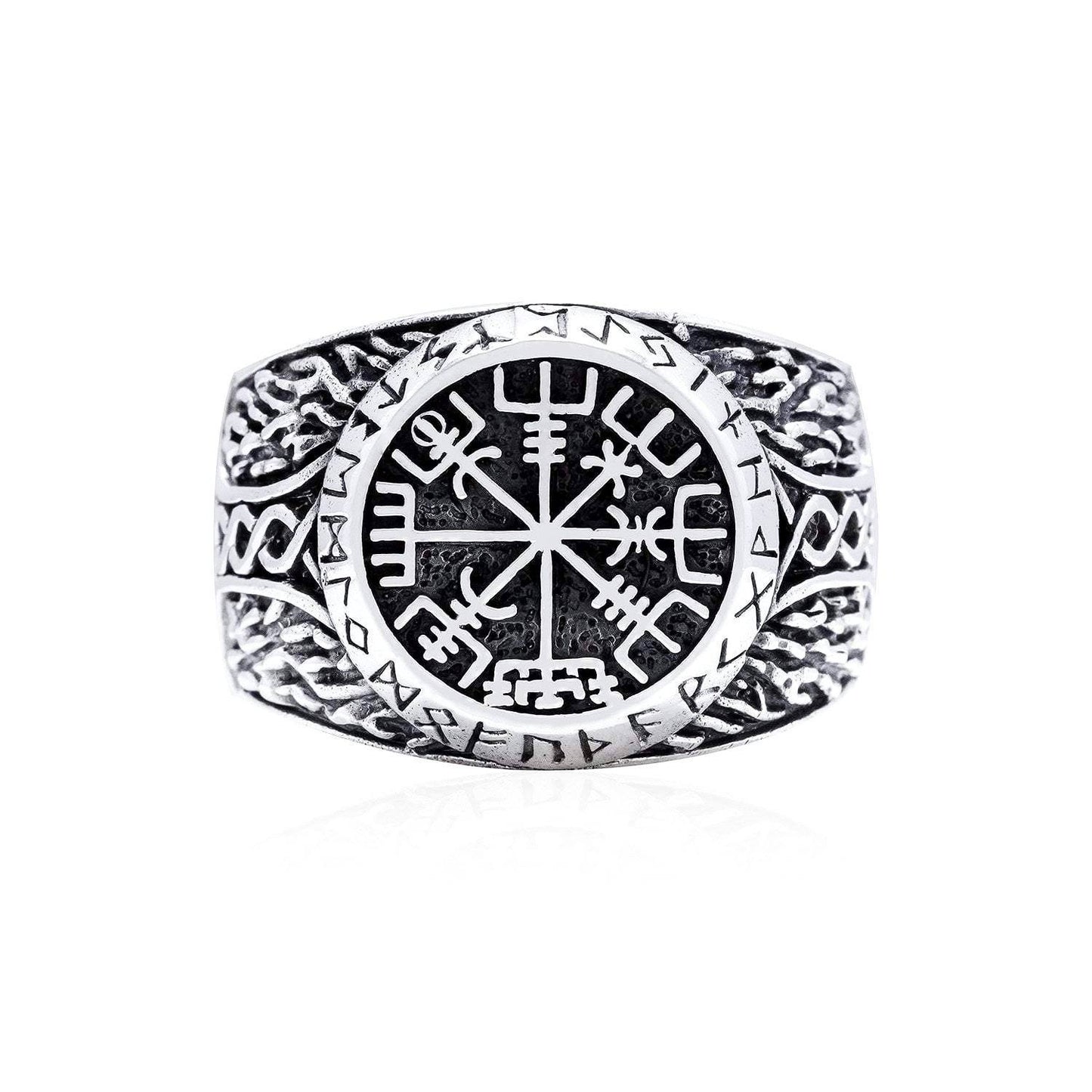 925 Sterling Silver Vegvisir and Runes Ring