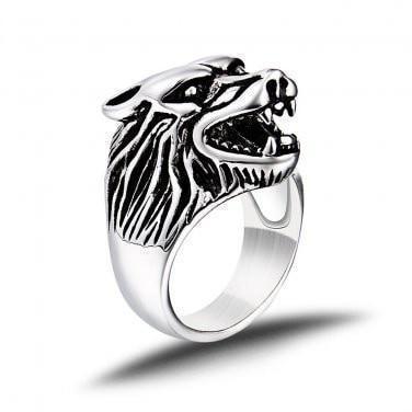 925 Sterling Silver Wolf Head Biker Ring