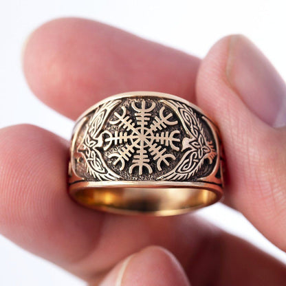 Bronze Helm of Awe and Raven Ring