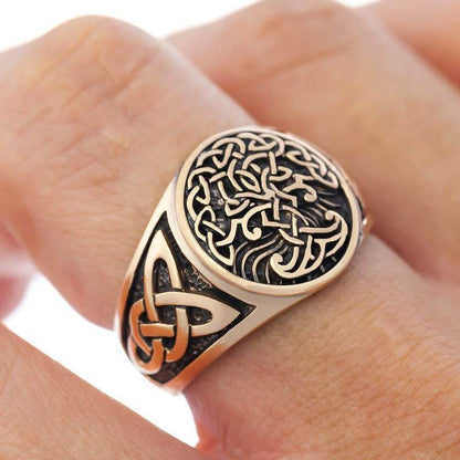 Bronze Tree of Life / Yggdrasil Ring With Knotwork