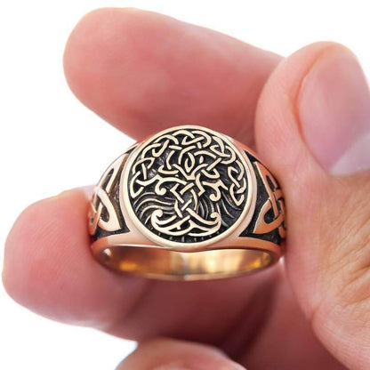 Bronze Tree of Life / Yggdrasil Ring With Knotwork