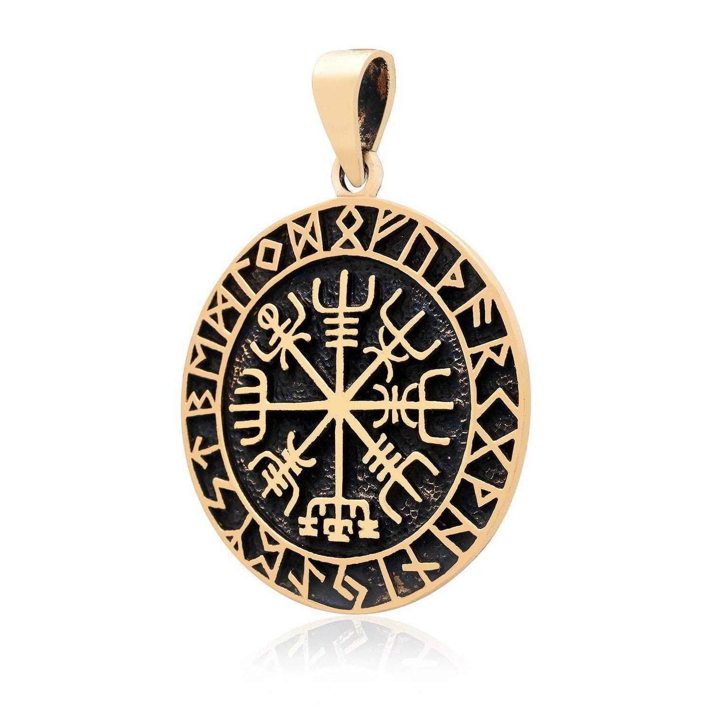 Bronze Vegvisir and Runes Pendant