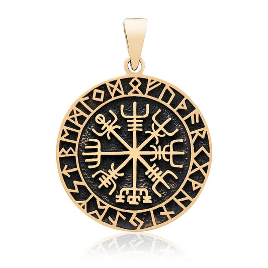 Bronze Vegvisir and Runes Pendant