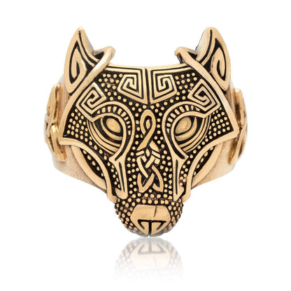 Bronze Wolf Head Viking Ring