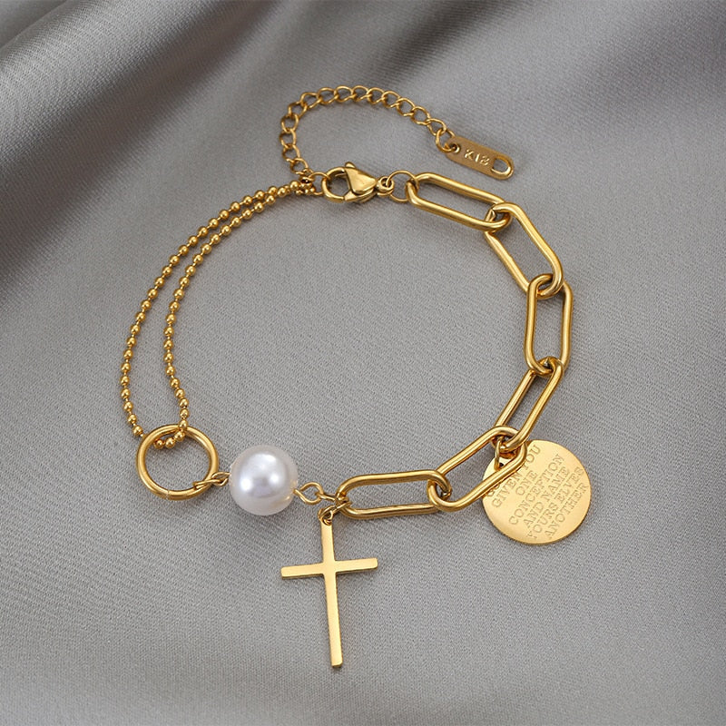 Pearl Cross Bracelet