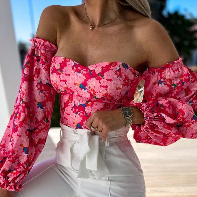 Strapless Floral Blouse