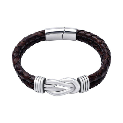 Handcrafted Stainless Steel and Leather Celtic Infinity Knot Bracelet